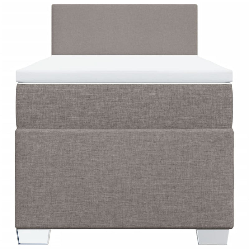 Pat box spring cu saltea, gri taupe, 90x190 cm, textil