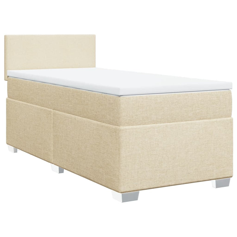 Pat box spring cu saltea, crem, 90x190 cm, textil