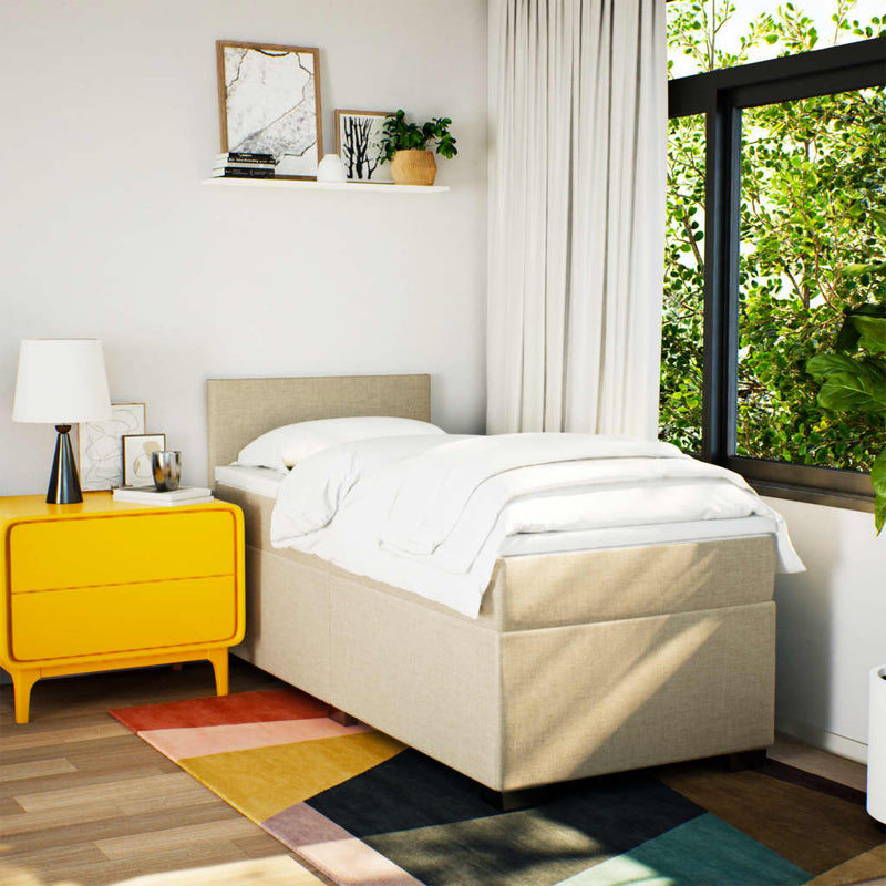Pat box spring cu saltea, crem, 90x190 cm, textil