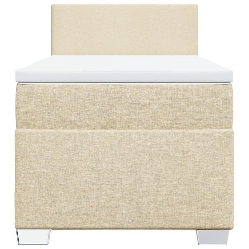 Pat box spring cu saltea, crem, 90x190 cm, textil