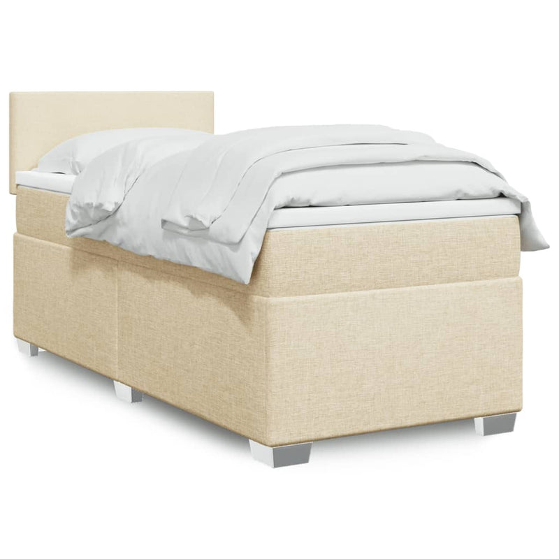Pat box spring cu saltea, crem, 90x190 cm, textil
