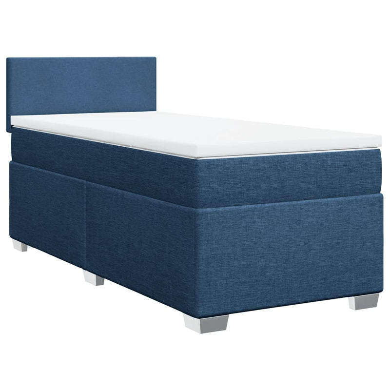 Pat box spring cu saltea, albastru, 90x190 cm, textil