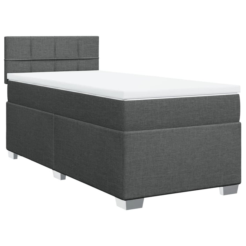 Pat box spring cu saltea, gri închis, 90x190 cm, textil