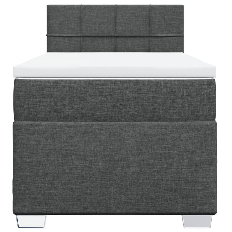 Pat box spring cu saltea, gri închis, 90x190 cm, textil