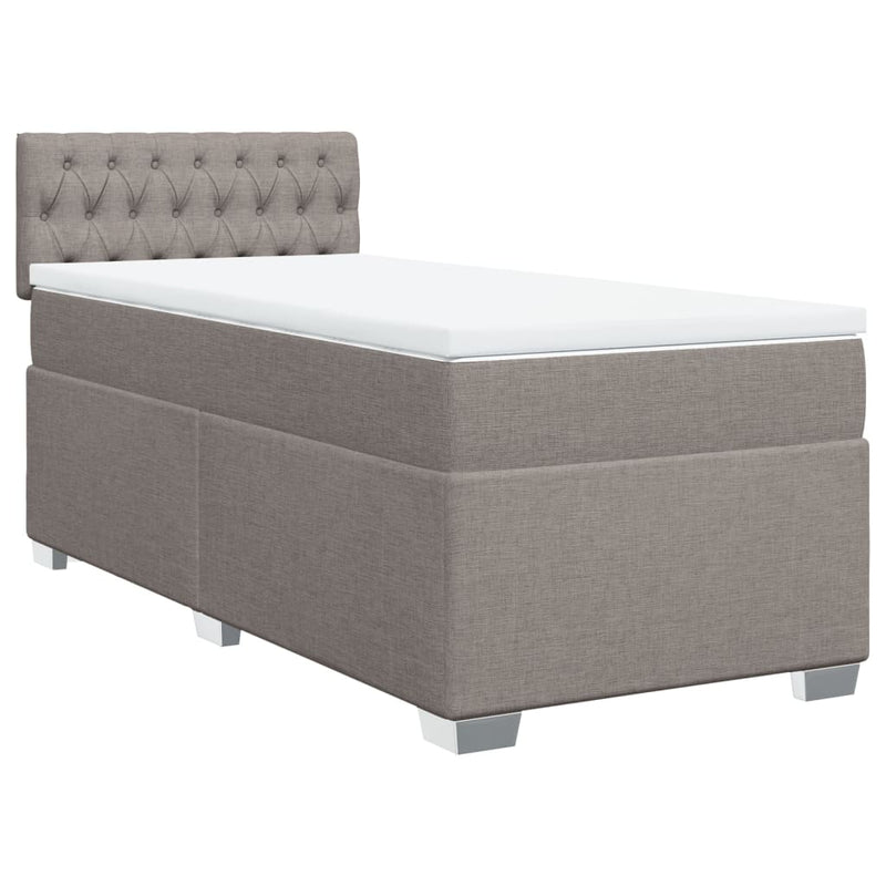 Pat box spring cu saltea, gri taupe, 90x190 cm, textil