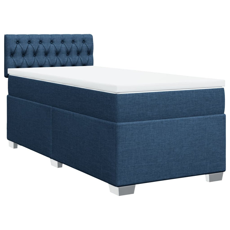 Pat box spring cu saltea, albastru, 90x190 cm, textil