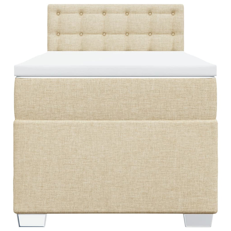 Pat box spring cu saltea, crem, 90x190 cm, textil
