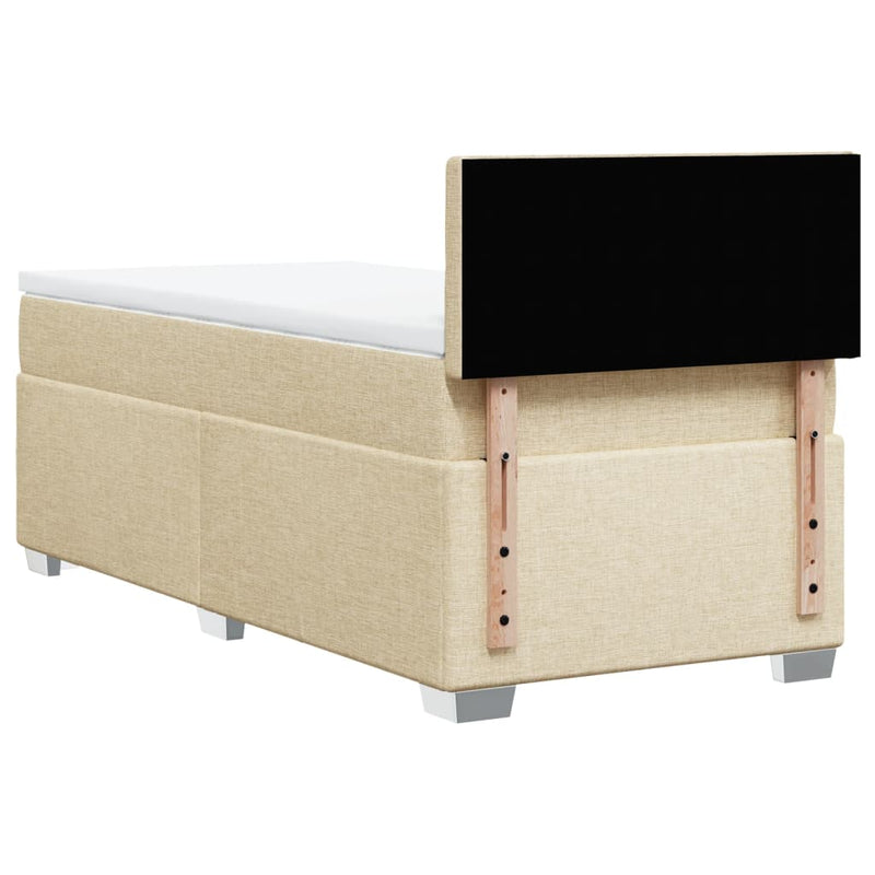Pat box spring cu saltea, crem, 90x190 cm, textil