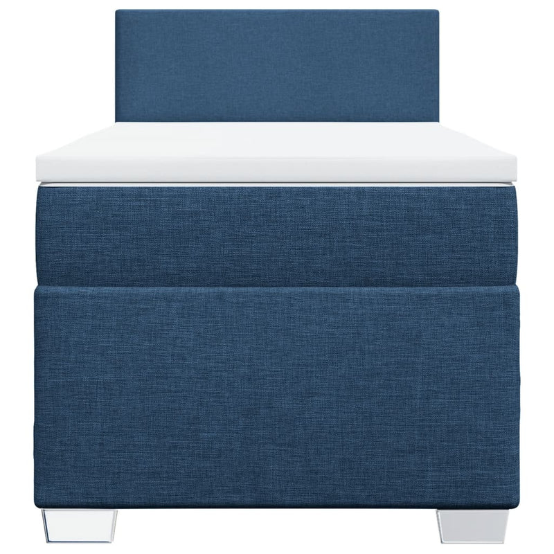 Pat box spring cu saltea, albastru, 90x200 cm, textil
