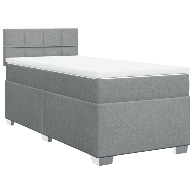 Pat box spring cu saltea, gri deschis, 90x200 cm, textil