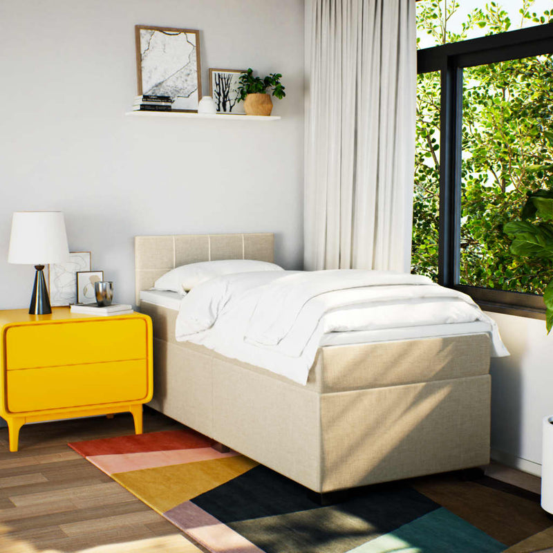 Pat box spring cu saltea, crem, 100x200 cm, textil