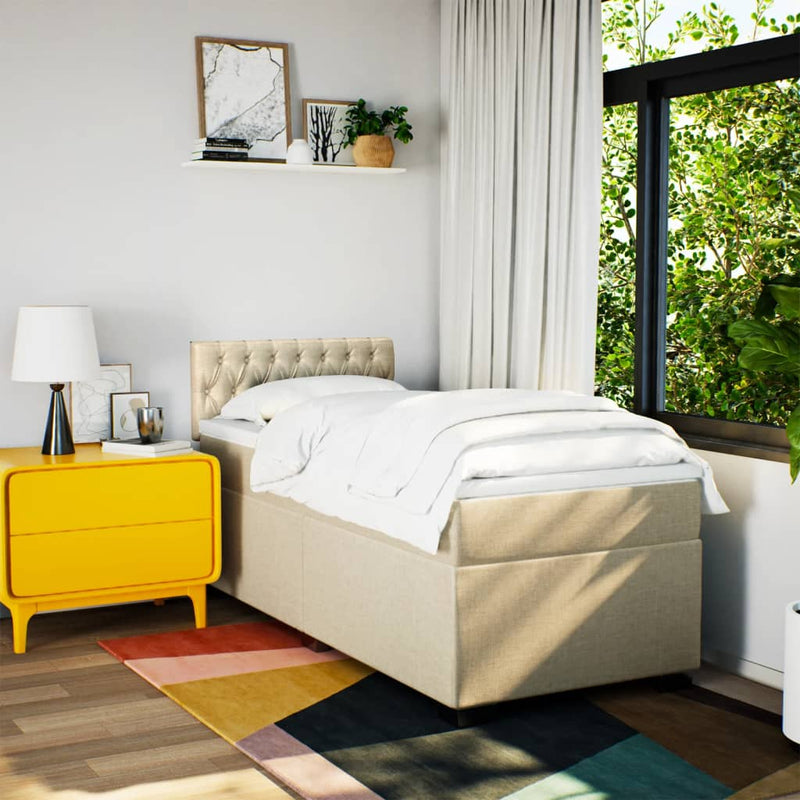 Pat box spring cu saltea, crem, 100x200 cm, textil