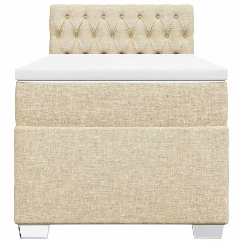 Pat box spring cu saltea, crem, 100x200 cm, textil