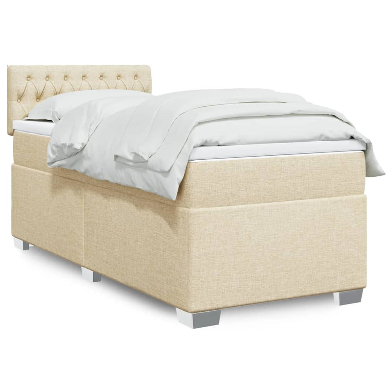 Pat box spring cu saltea, crem, 100x200 cm, textil