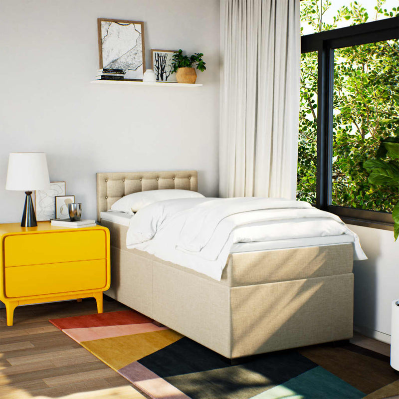 Pat box spring cu saltea, crem, 100x200 cm, textil