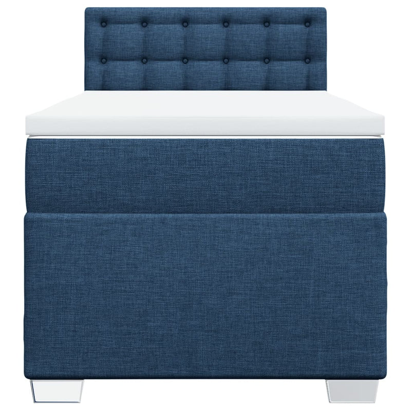 Pat box spring cu saltea, albastru, 100x200 cm, textil