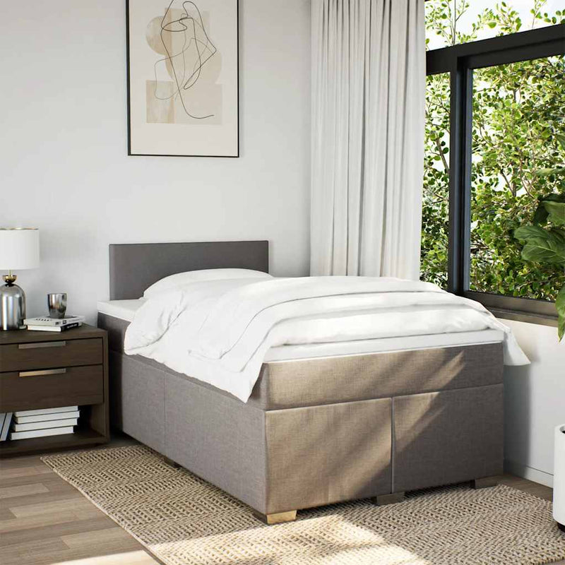 Pat box spring cu saltea, taupe, 120x190 cm material textil