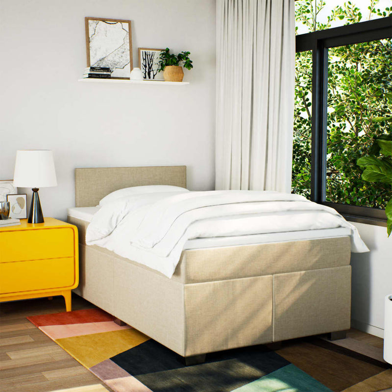 Pat continental cu saltea, crem, 120x190 cm, textil