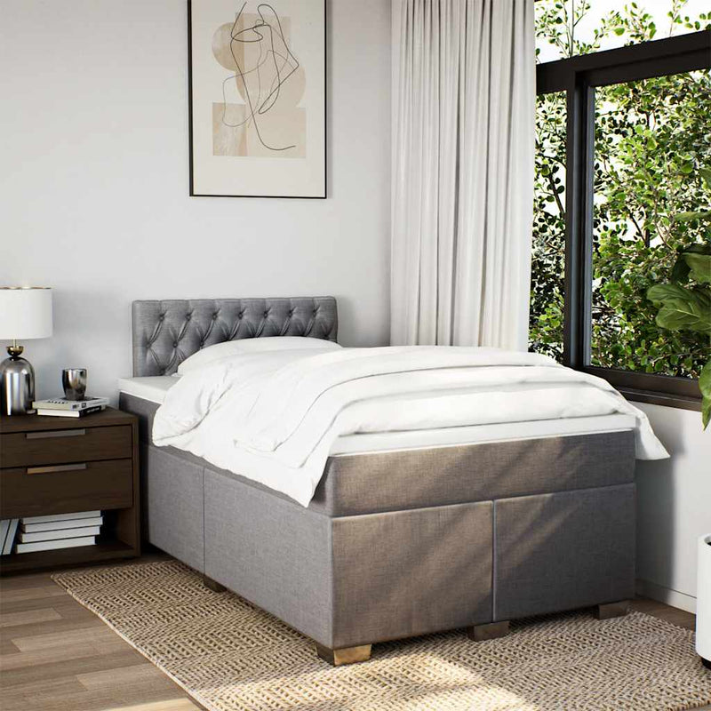 Pat box spring cu saltea, taupe, 120x190 cm material textil