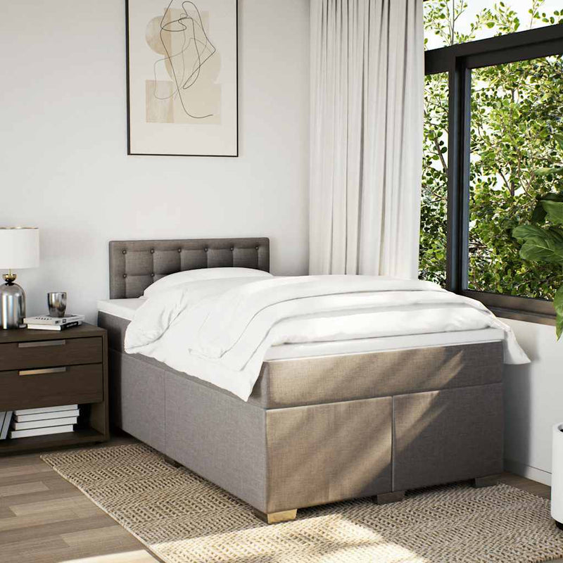 Pat box spring cu saltea, taupe, 120x190 cm material textil