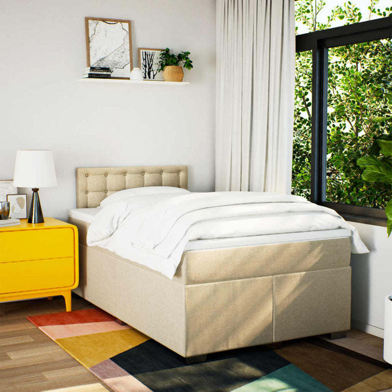 Pat continental cu saltea, crem, 120x190 cm, textil