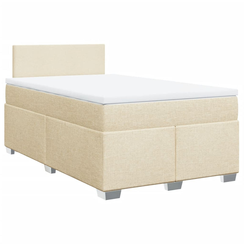 Pat box spring cu saltea, crem, 120x200 cm, textil