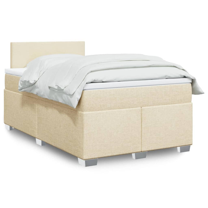 Pat box spring cu saltea, crem, 120x200 cm, textil