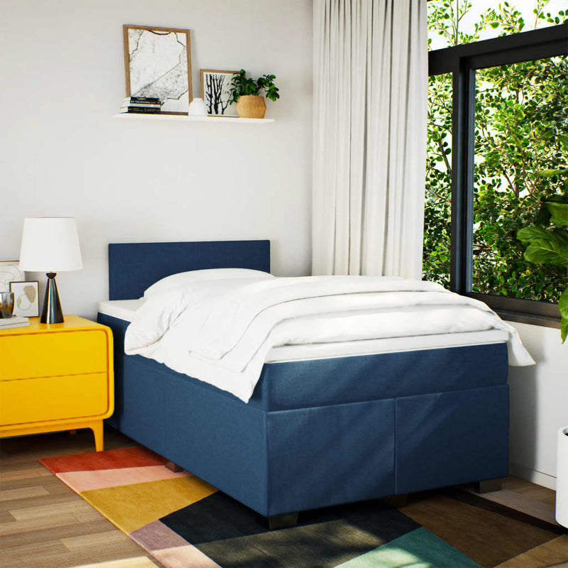 Pat box spring cu saltea, albastru, 120x200 cm, textil