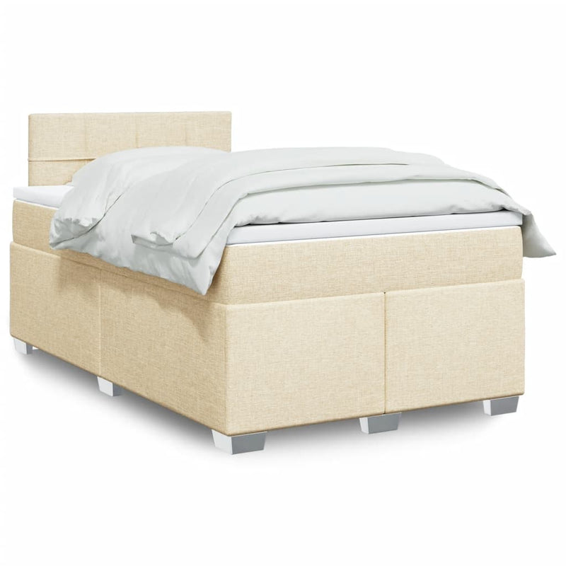 Pat box spring cu saltea, crem, 120x200 cm, textil
