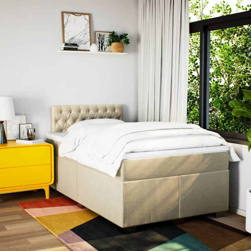 Pat box spring cu saltea, crem, 120x200 cm, textil