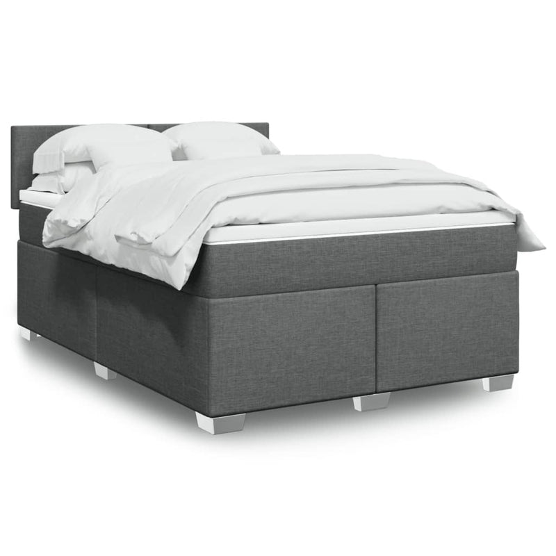 Pat box spring cu saltea, gri închis, 140x190 cm, textil
