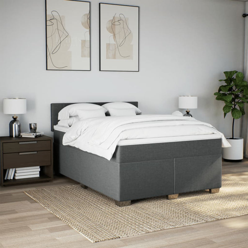 Pat box spring cu saltea, gri închis, 140x190 cm, textil