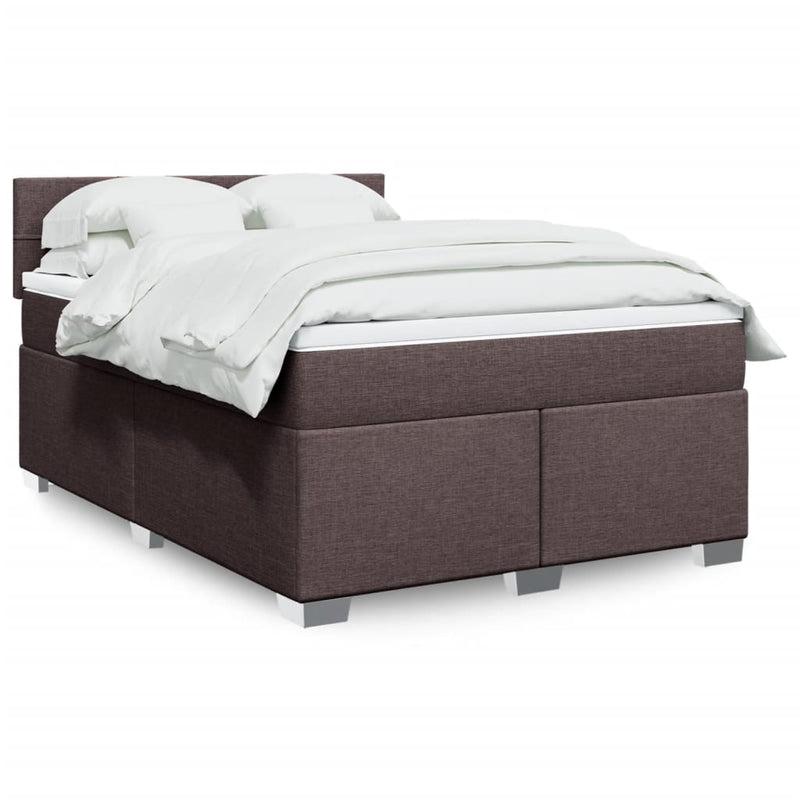 Pat box spring cu saltea, maro închis, 140x200 cm, textil