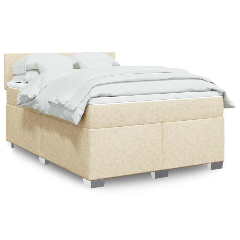 Pat box spring cu saltea, crem, 140x200 cm, textil