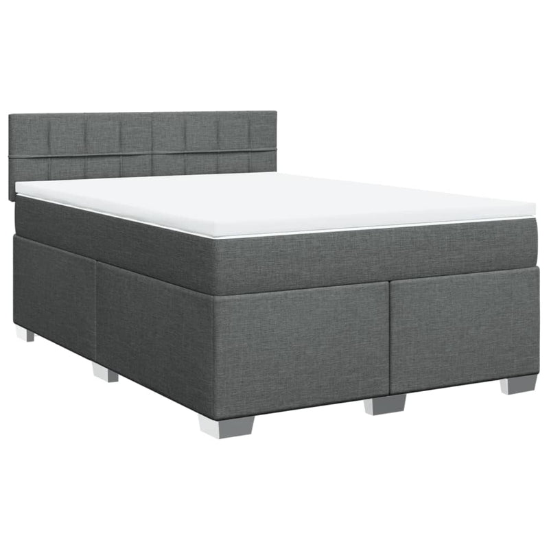 Pat box spring cu saltea, gri închis, 140x200 cm, textil
