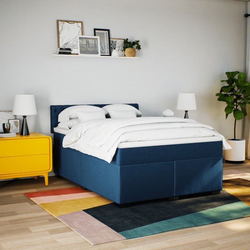 Pat continental cu saltea, albastru, 140x200cm, material textil