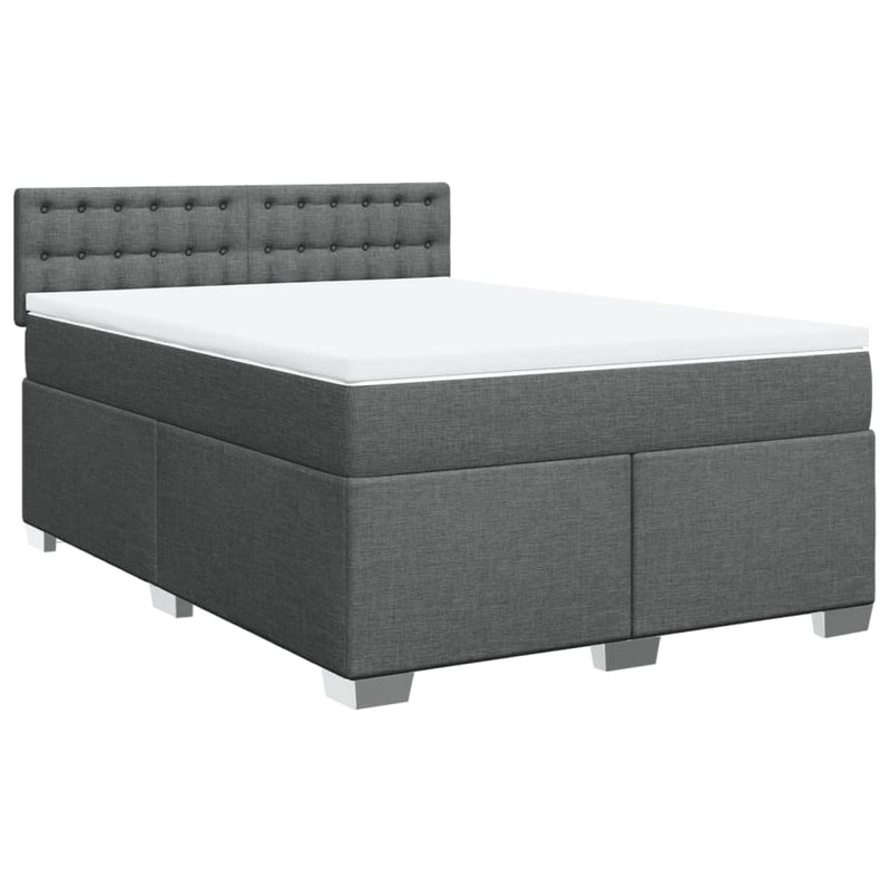 Pat box spring cu saltea, gri închis, 140x200 cm, textil