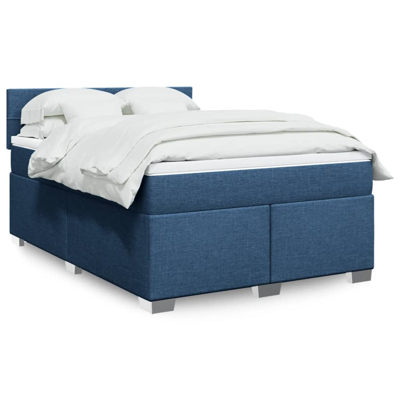 Pat continental cu saltea, albastru, 160x200cm, material textil