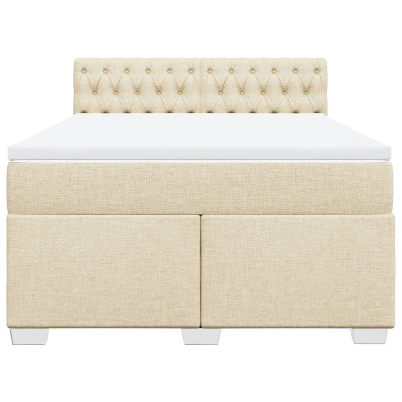Pat box spring cu saltea, crem, 160x200 cm, material textil