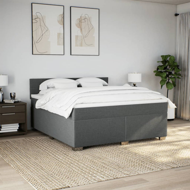 Pat box spring cu saltea, gri închis, 180x200 cm, textil