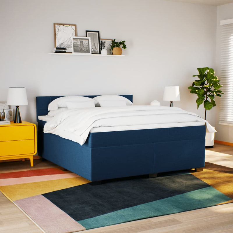 Pat box spring cu saltea, albastru, 180x200 cm, material textil