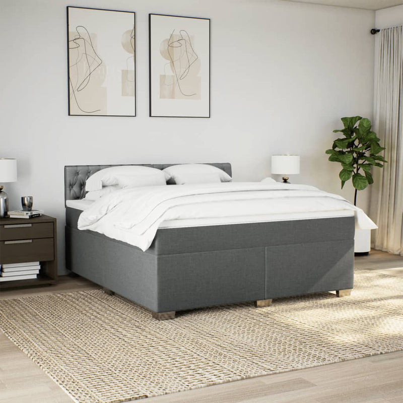 Pat box spring cu saltea, gri închis, 180x200 cm, textil