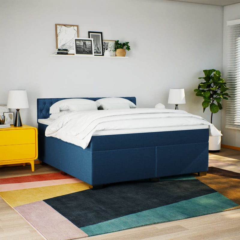 Pat box spring cu saltea, albastru, 180x200 cm, material textil