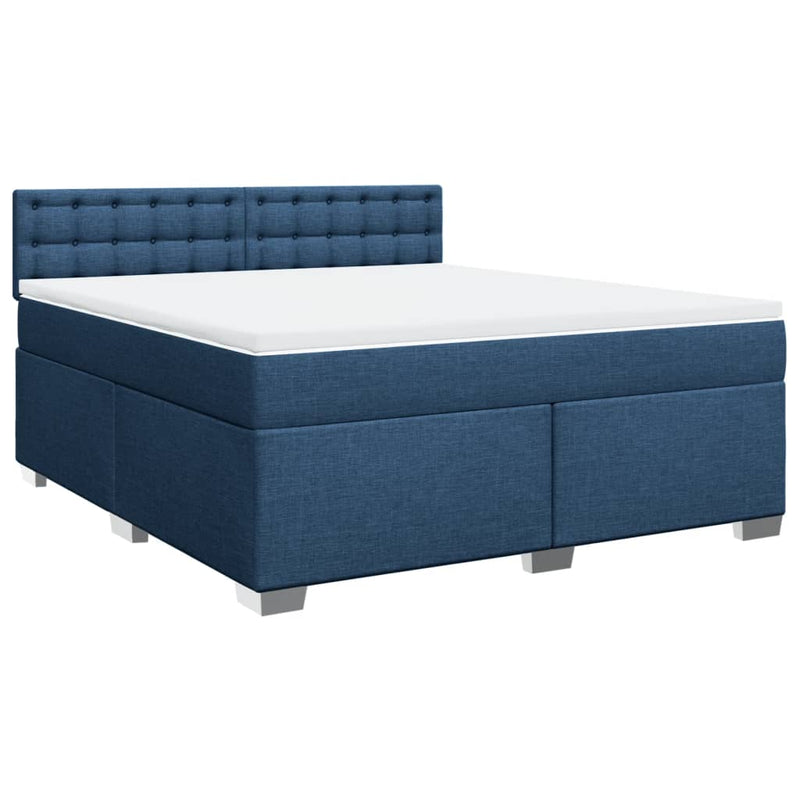 Pat box spring cu saltea, albastru, 180x200 cm, material textil