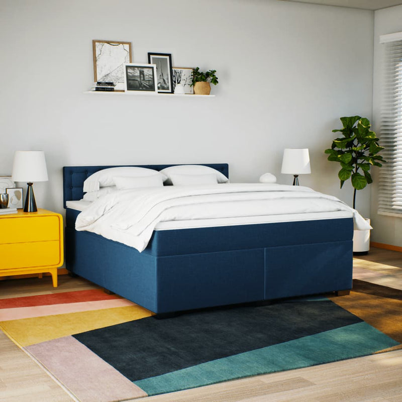 Pat box spring cu saltea, albastru, 180x200 cm, material textil