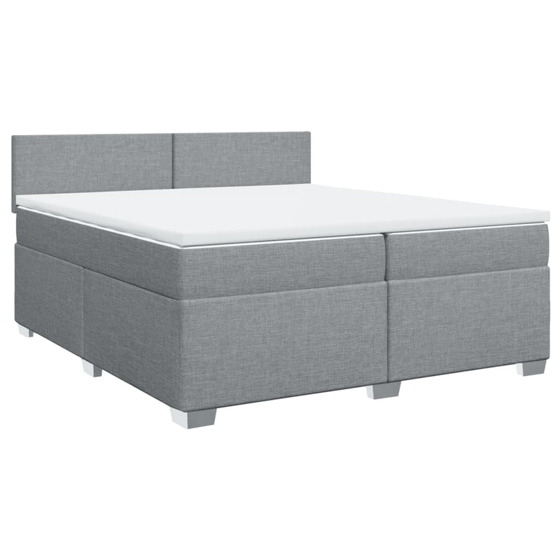 Pat box spring cu saltea, gri deschis, 200x200 cm, textil