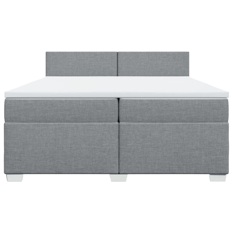 Pat box spring cu saltea, gri deschis, 200x200 cm, textil