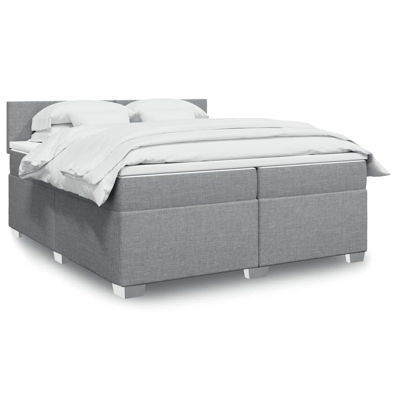 Pat box spring cu saltea, gri deschis, 200x200 cm, textil