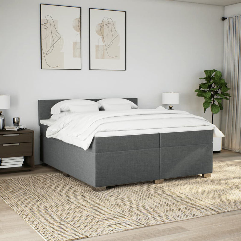Pat box spring cu saltea, gri închis, 200x200 cm, textil