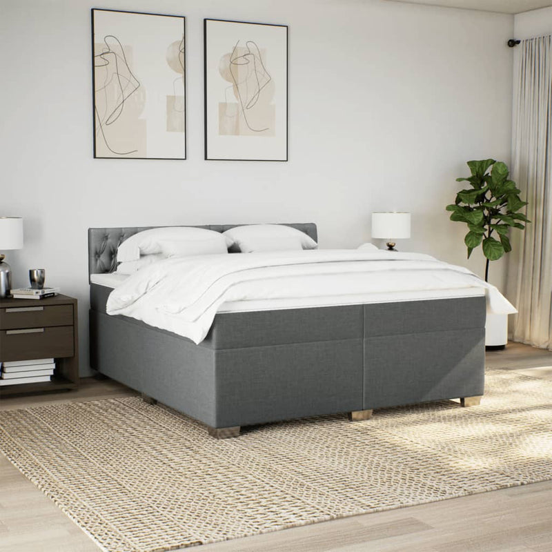 Pat box spring cu saltea, gri închis, 200x200 cm, textil